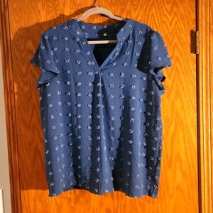 NWOT blue v neck cap sleeve top, size xxl